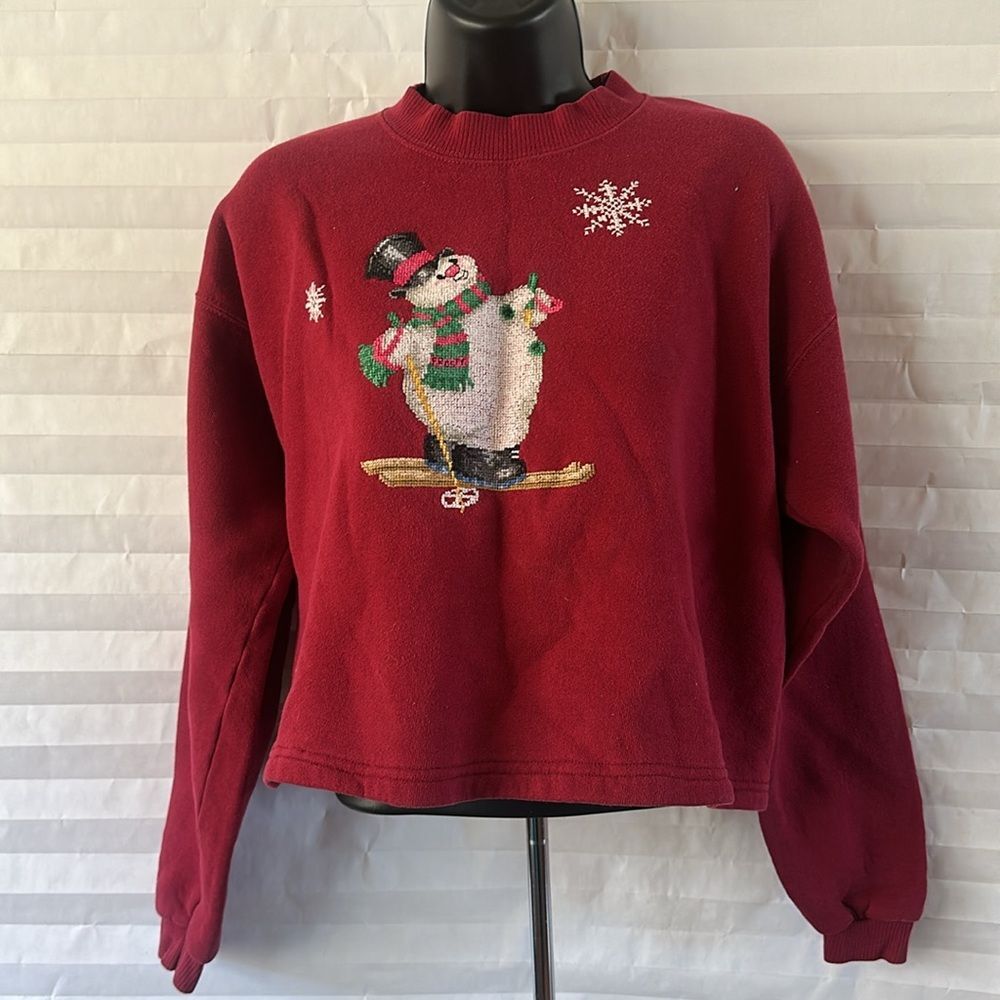 Lee Jeans Red Pullover Sweatshirt Snowman Graphic Long Sleeve Size Medium